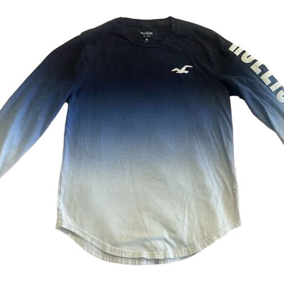 Hollister women’s xs Blue Ombre Dip Dye Long Sleeve Graphic Tee Crew Neck Cotton - Picture 3 of 4